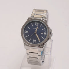 Silver Chain Mans Watch With Blue Dial