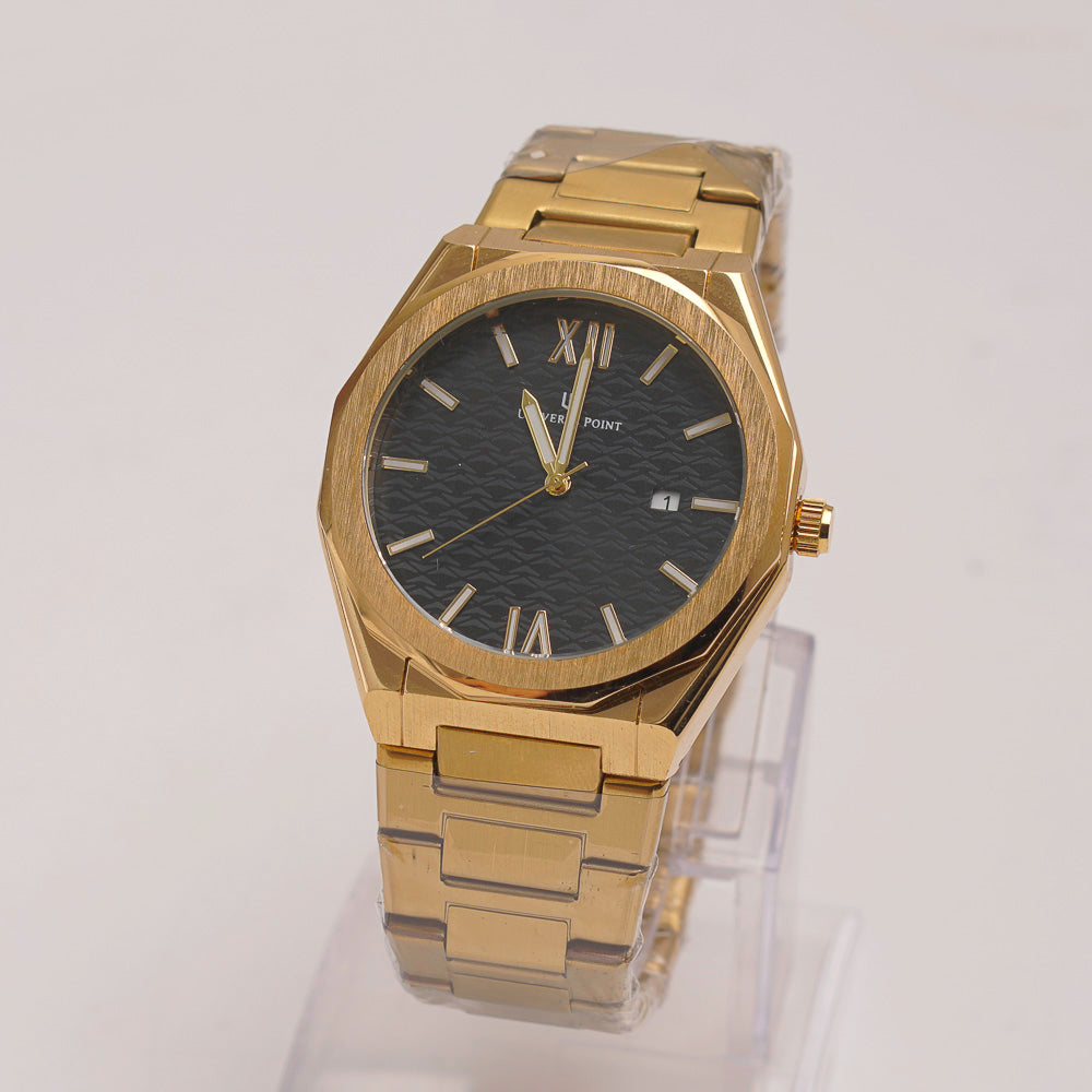 Golden Chain Mans Watch With Black Dial