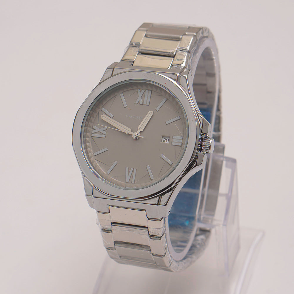 Silver Chain Mans Watch With Grey Dial