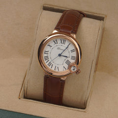 Woman Rosegold Dial Watch with Leather Brown Straps White