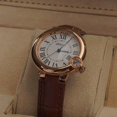 Woman Rosegold Dial Watch with Leather Brown Straps White