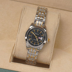 Two Tone Woman's Silver Chain Watch with Black Dial DINUO 2