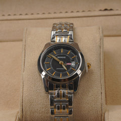 Two Tone Woman's Silver Chain Watch with Black Dial DINUO 2