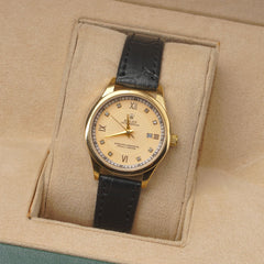 Woman Golden Dial Watch with Black Straps