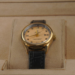 Woman Golden Dial Watch with Black Straps