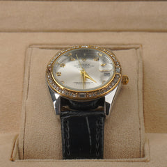 Woman Silver Dial Watch with Black Straps