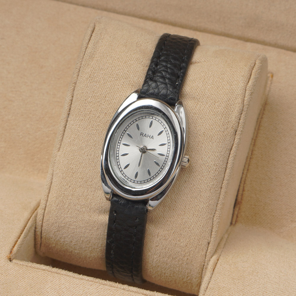 Woman Silver Watch with Black Straps RAHA