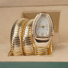 Womans Snake Watch Design Golden White