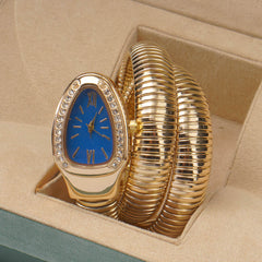 Womans Snake Watch Design Golden Blue