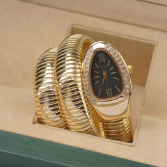 Womans Snake Watch Design Golden Black