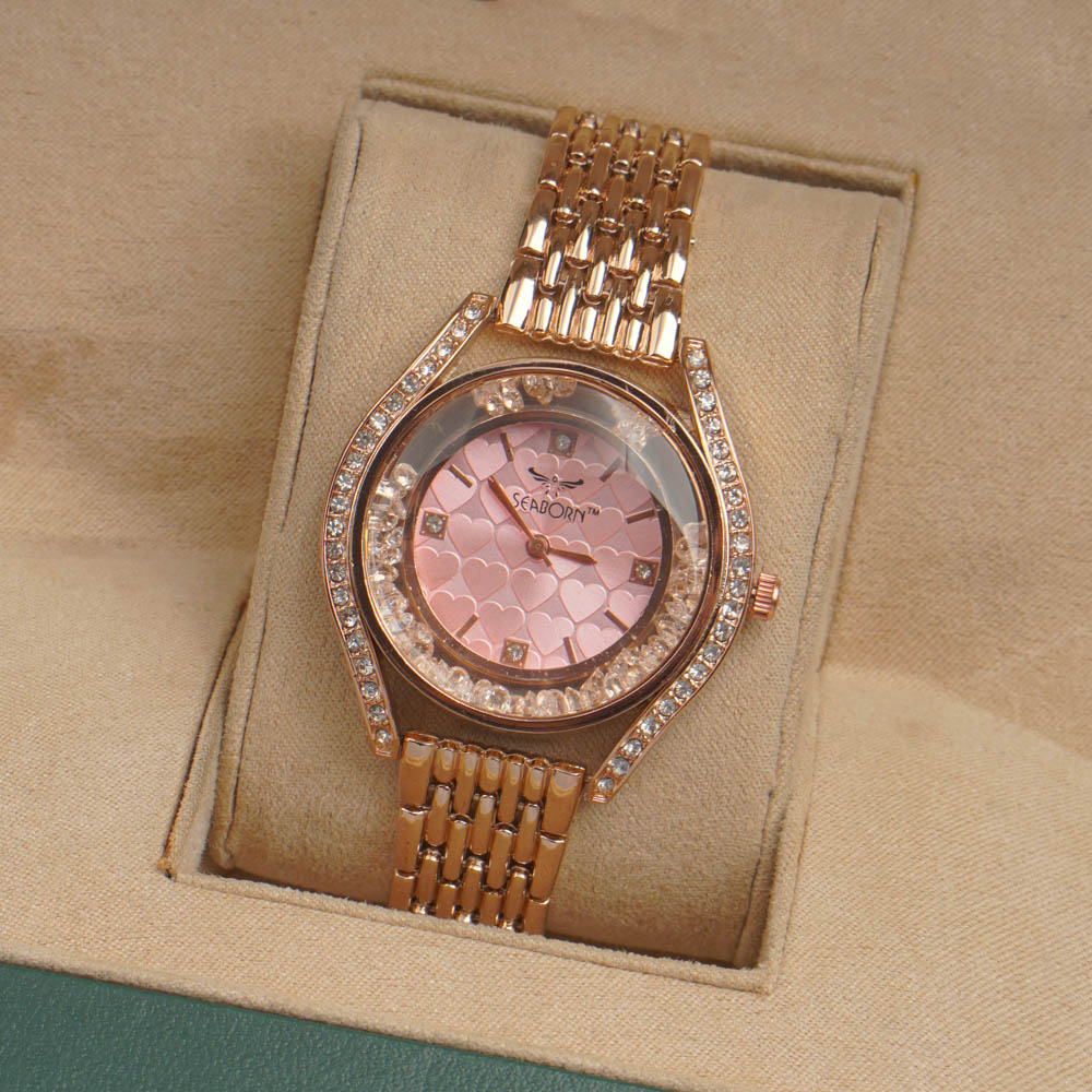 Woman Rosegold Chain Watch Pink Dial