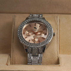 Woman Silver Chain Watch Pink Dial