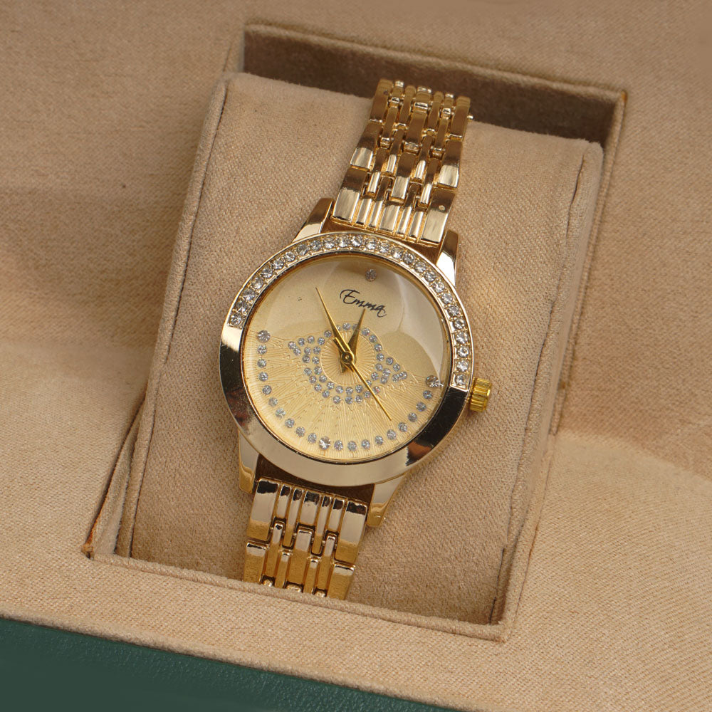 Woman Golden Chain Watch Golden Stone Style