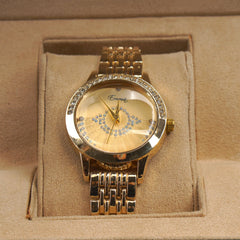 Woman Golden Chain Watch Golden Stone Style