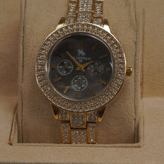 Woman Golden Chain Watch Black Dial