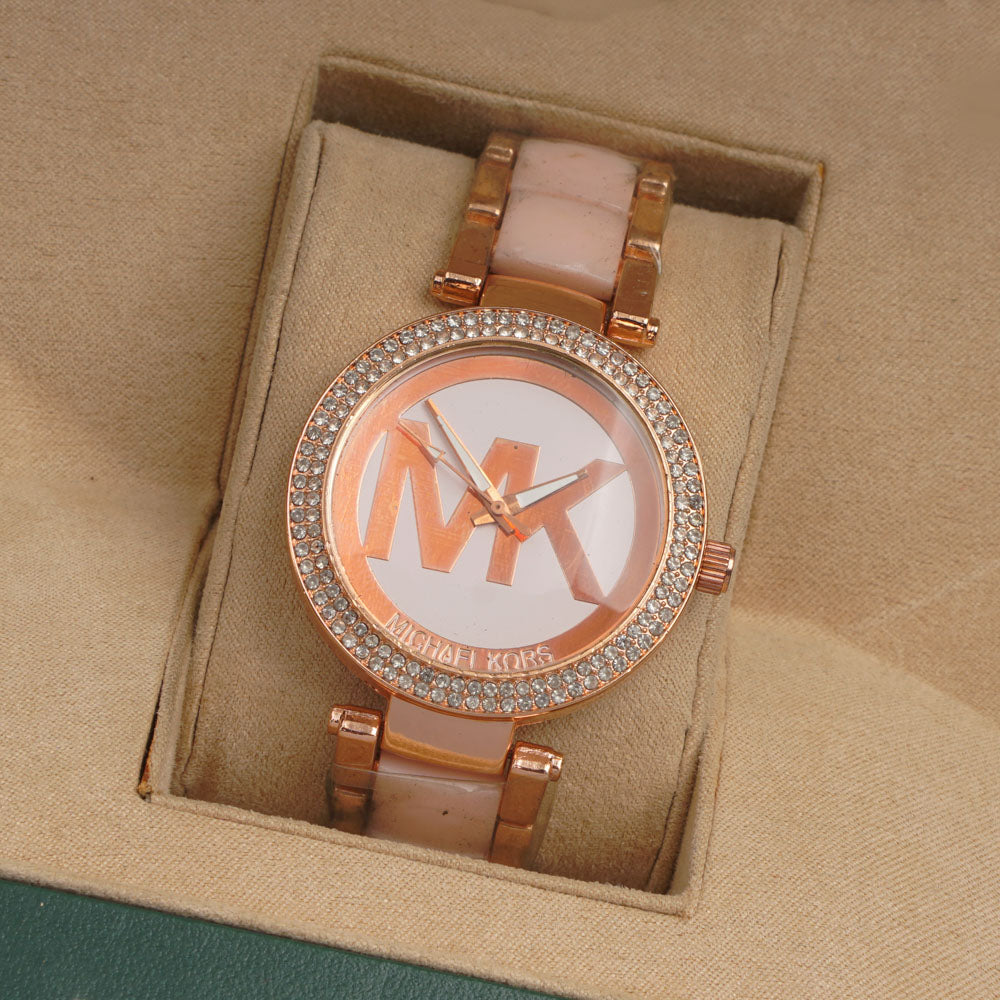 Women Chain Wrist Watch MK Rosegold Pink