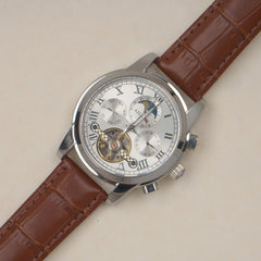 AILANG AL-8508 Men's Business Automatic Mechanical Watch Brown Strap Silver Dial