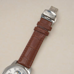 AILANG AL-8508 Men's Business Automatic Mechanical Watch Brown Strap Silver Dial