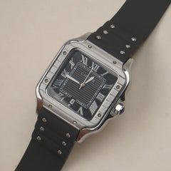 Men cart-ier 148 sqaure case silver black watch