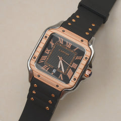 Men cart-ier 148 sqaure case Golden Black watch