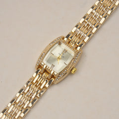 Woman's Golden Chain Watch with white dial