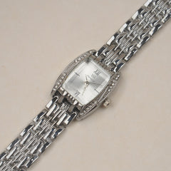 Woman's Silver Chain Watch with Silver dial