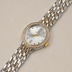 Two Tone Woman's Silver Chain Watch with Silver dial