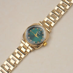 Woman's Golden Chain Watch with Green dial