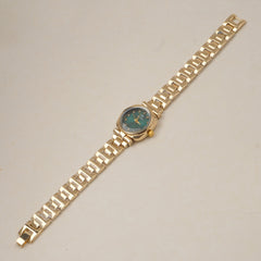 Woman's Golden Chain Watch with Green dial