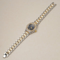 Two Tone Woman's Silver Chain Watch with Blue dial