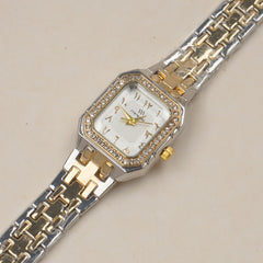 Two Tone Woman's Silver Chain Watch with White dial Arabic Number