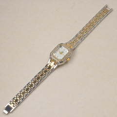 Two Tone Woman's Silver Chain Watch with White dial Arabic Number