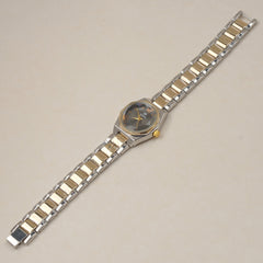 Two Tone Woman's Silver Chain Watch with Black dial