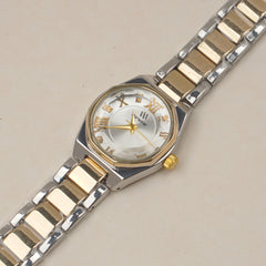 Two Tone Woman's Silver Chain Watch with White dial