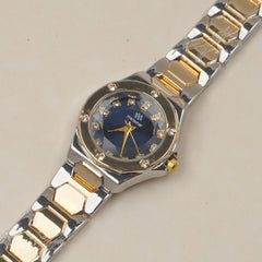 Two Tone Woman's Silver Chain Watch with Blue dial