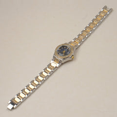 Two Tone Woman's Silver Chain Watch with Blue dial