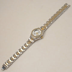 Two Tone Woman's Silver Chain Watch with white dial