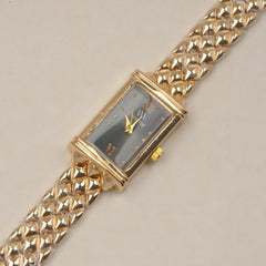 Woman's Golden Chain Watch with Black dial