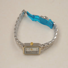 Two Tone Woman's Silver Chain Watch with Silver dial