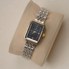 Two Tone Woman's Silver Chain Watch with Blue dial