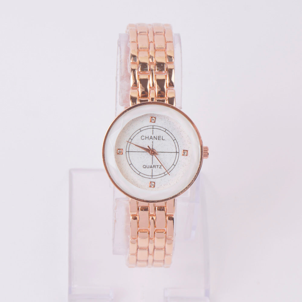 Women Chain Watch Rosegold White