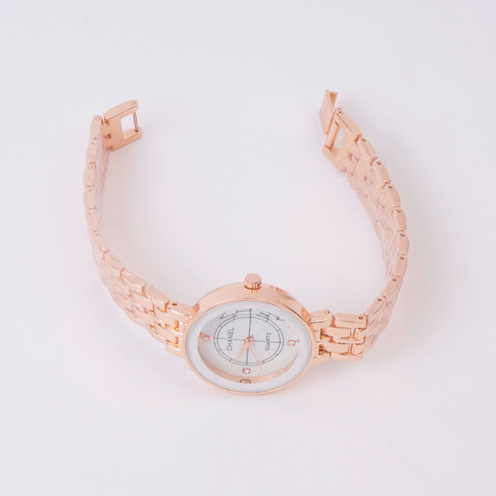 Women Chain Watch Rosegold White