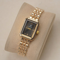 Woman's Golden Chain Watch with Black dial