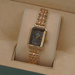 Woman's Golden Chain Watch with Black dial