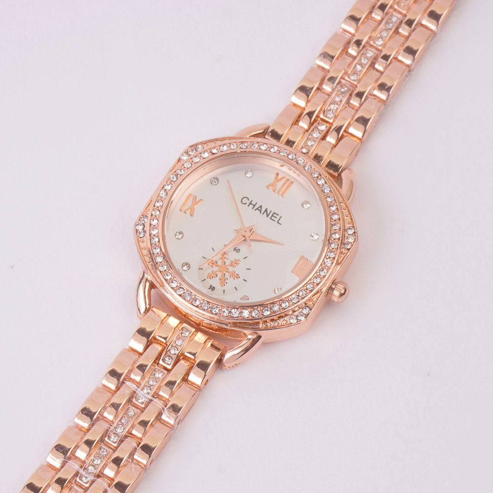 Women Chain Watch Rosegold White