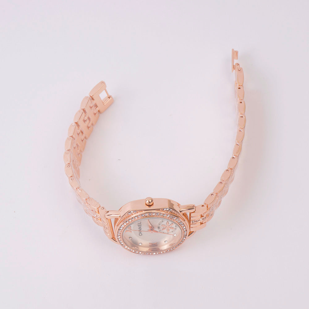 Women Chain Watch Rosegold White