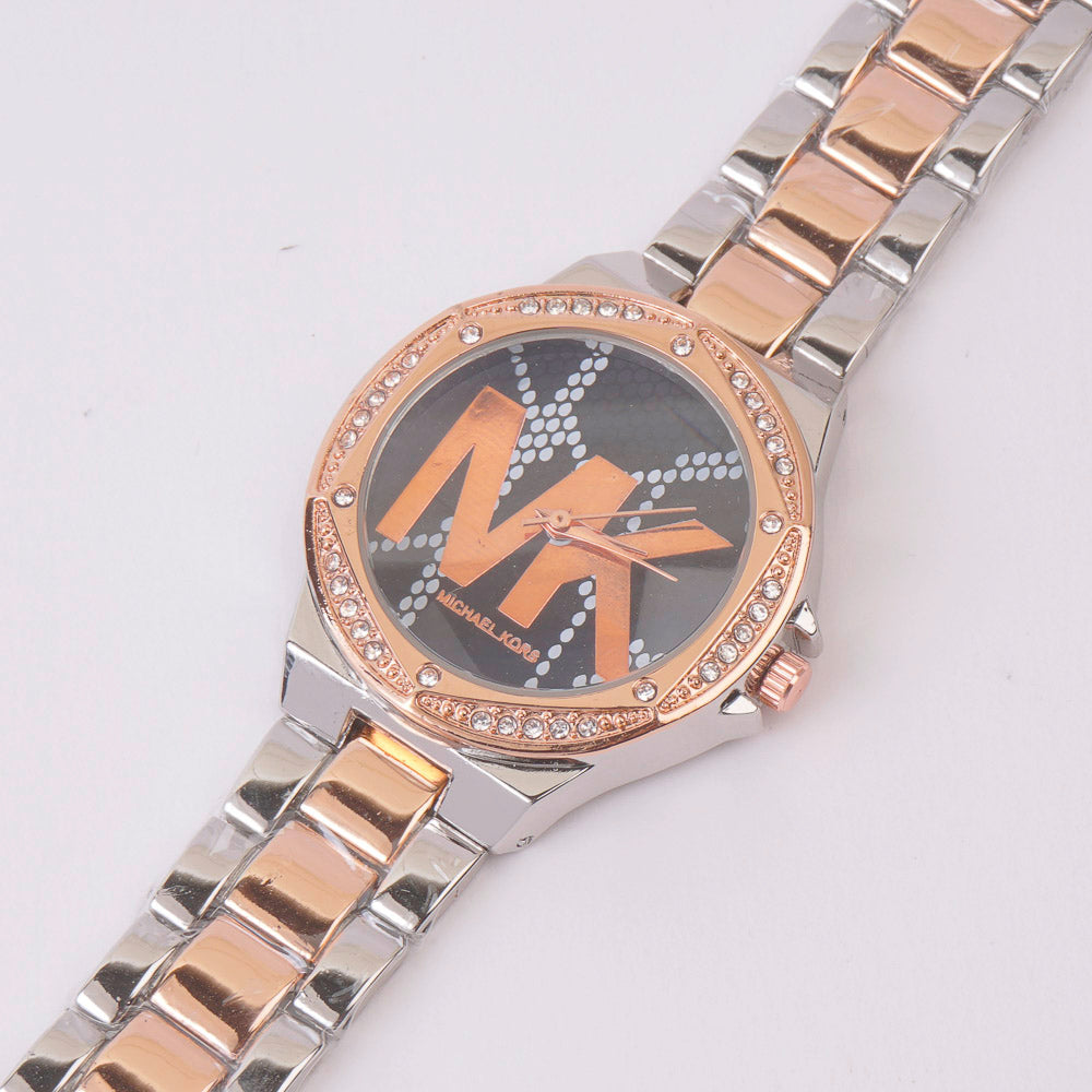 Two Tone Women Chain Watch Rosegold Black