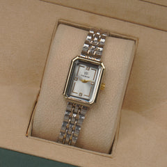 Two Tone Woman's Silver Chain Watch with Silver dial