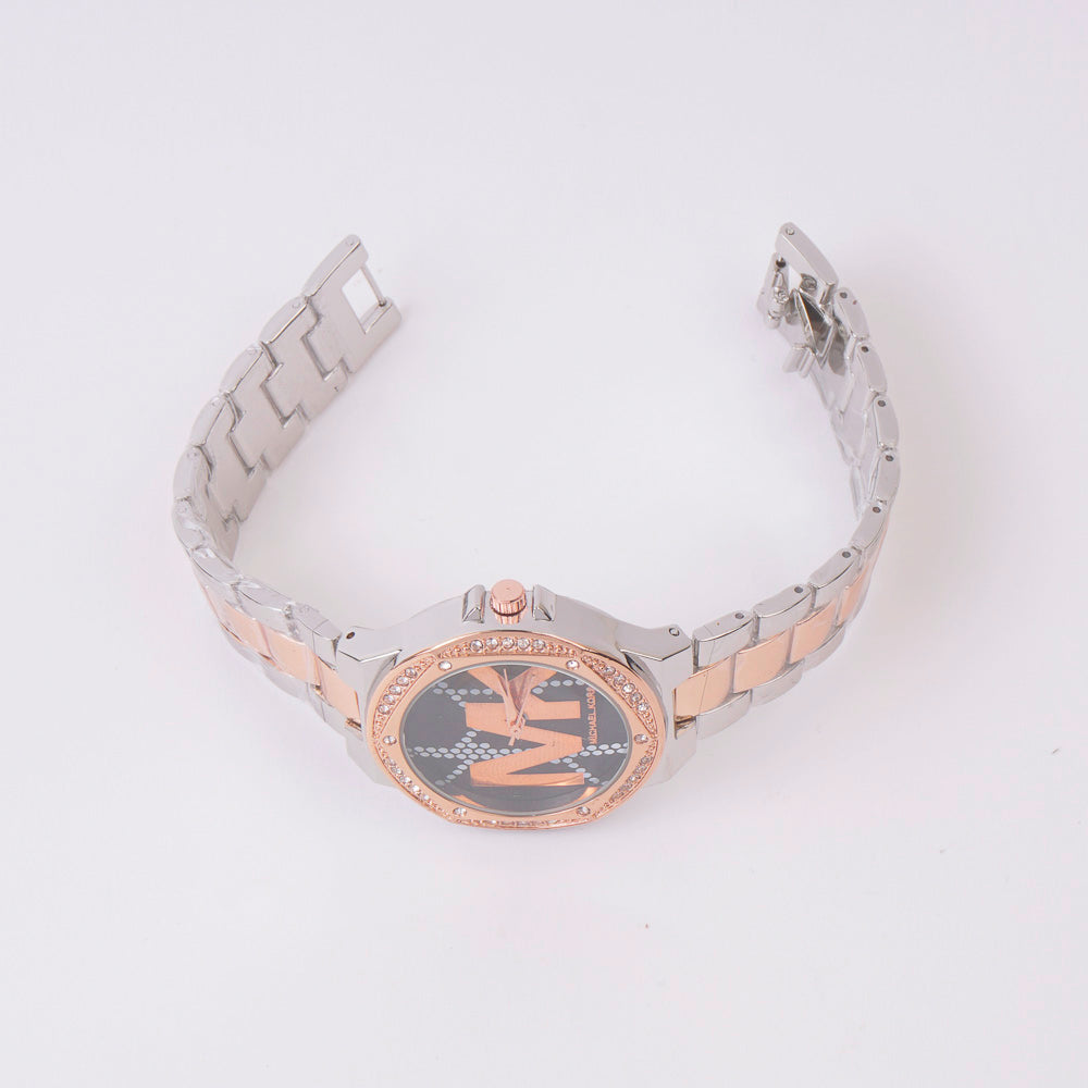 Two Tone Women Chain Watch Rosegold Black