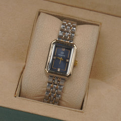 Two Tone Woman's Silver Chain Watch with Blue dial